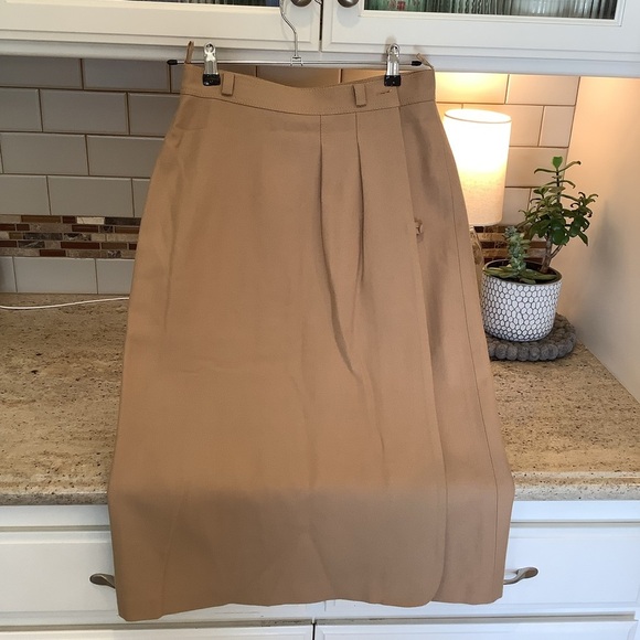 Vintage Anne Rubinstein Couture Tan Wool Wrap Skirt Size 42 - Picture 1 of 9